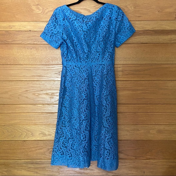 Vintage blue lace handmade A-line belted dress - Picture 8 of 11